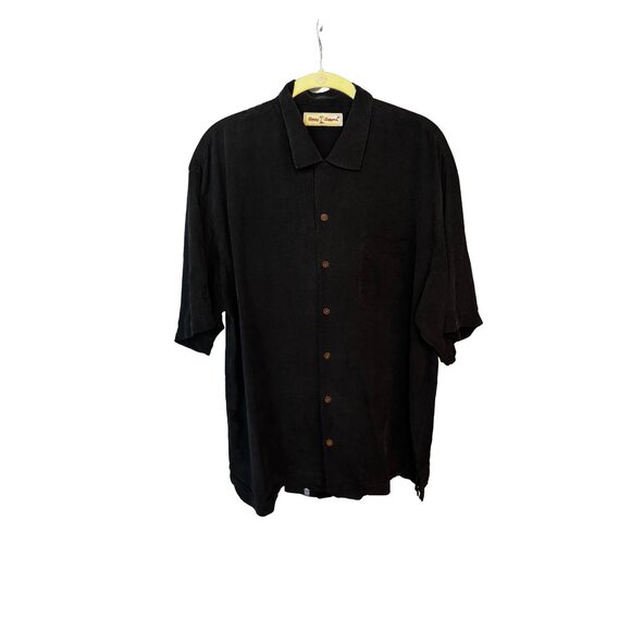 Tommy Bahama 100% Silk Palm Tree Shirt Men’s L Black Button-Up - Picture 1 of 7